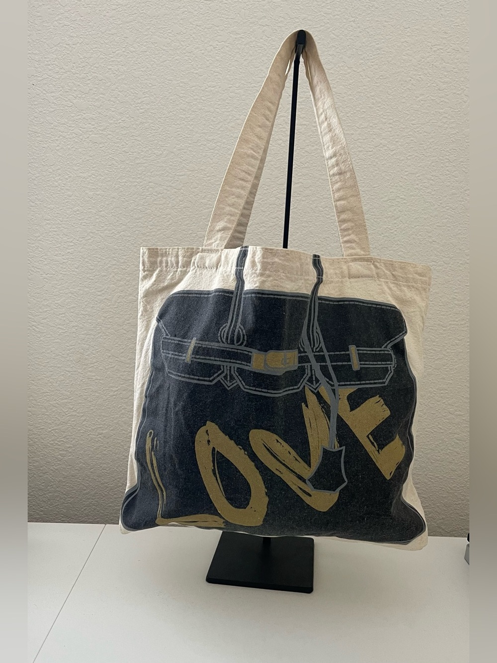 MY OTHER BAG Canvas Tote Black & Gold Graphic Love Everyday Carryall 12”x17”